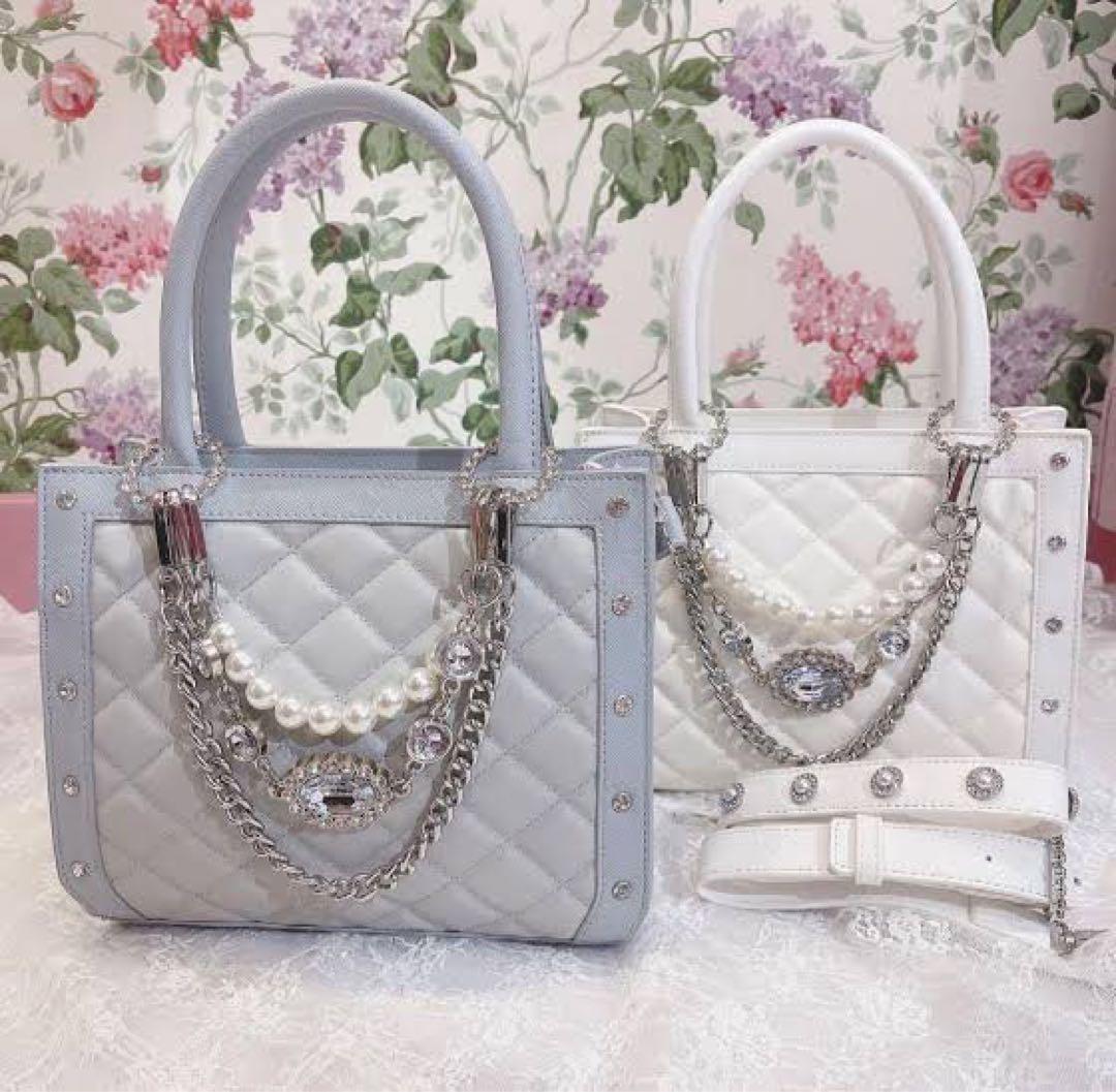 Swankiss スワンキス　ビジュー付きショルダーバッグ　サックス　水色