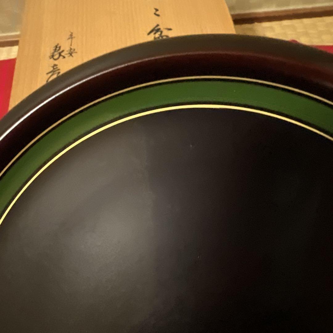 平安象彦 時代独楽 銘々盆 丸皿 5客揃 木製 漆器 茶道具 共箱 漆