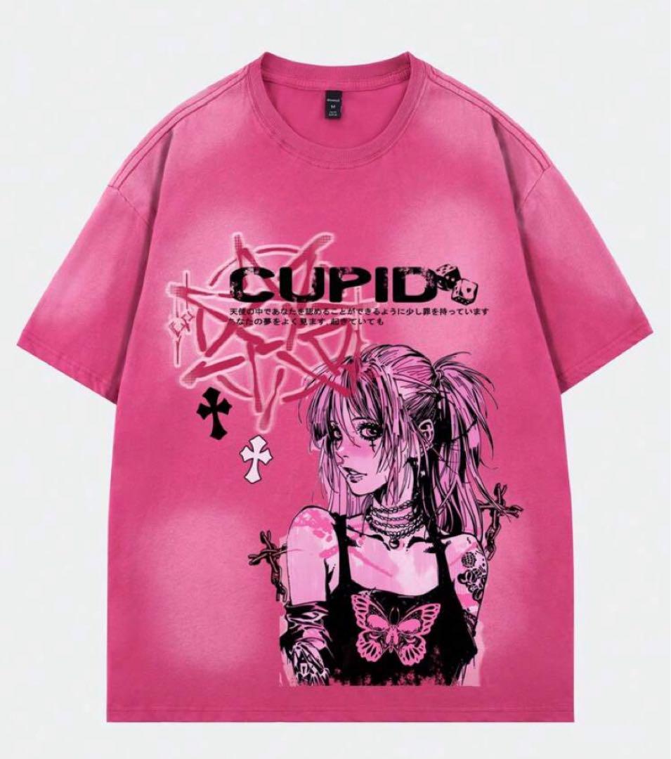 CUPID アートプリント オーバーサイズTシャツ ピンク