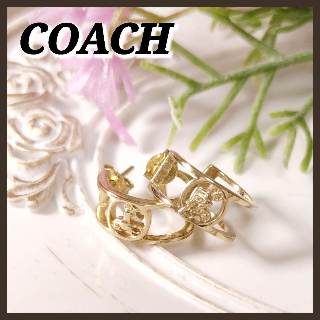 レア　COACH　ホース ＆ キャリッジ　フープピアス　ゴールド　日本未発売