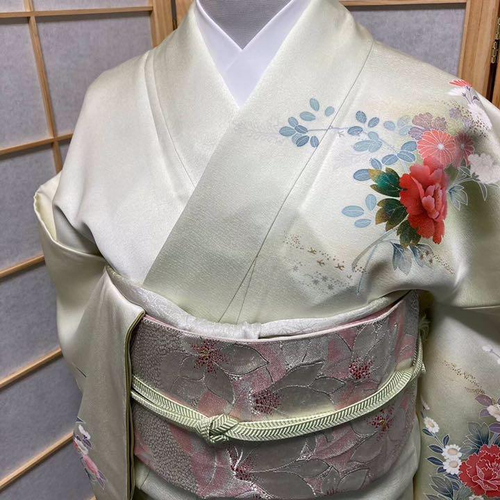 定番品質保証 4955 訪問着 美品 花車文様 牡丹 ぼかし染 友禅 しつけ付 正絹 着物 HBwWF-m89024944732 爆買い定番