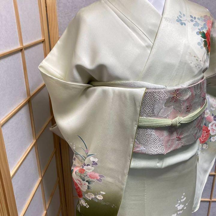 定番品質保証 4955 訪問着 美品 花車文様 牡丹 ぼかし染 友禅 しつけ付 正絹 着物 HBwWF-m89024944732 爆買い定番