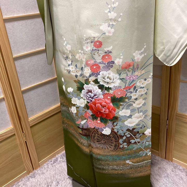 定番品質保証 4955 訪問着 美品 花車文様 牡丹 ぼかし染 友禅 しつけ付 正絹 着物 HBwWF-m89024944732 爆買い定番