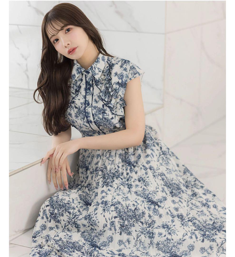tocco closet☆フリル付きフラワープリントシャツプリーツワンピース