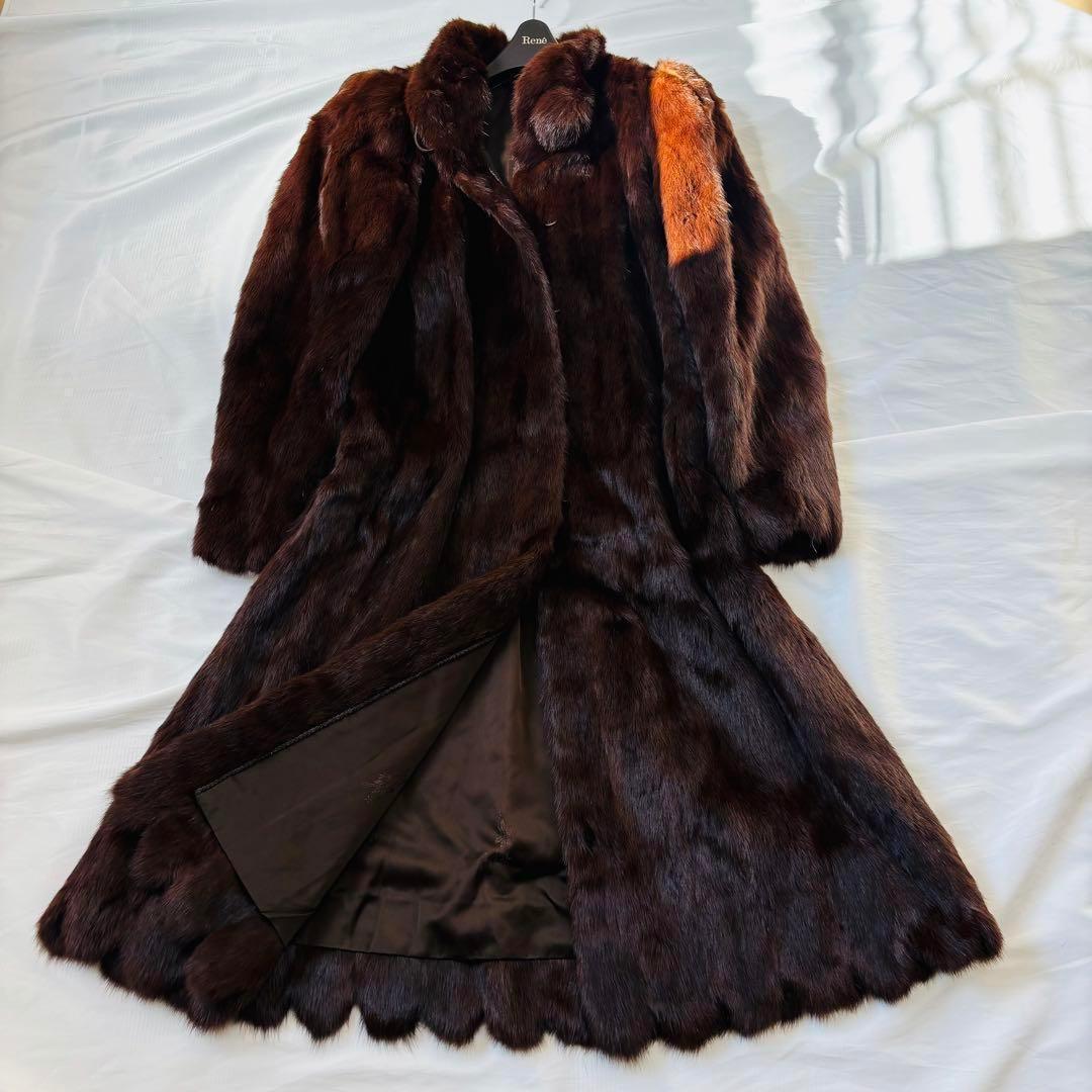 極艶 ミンク 毛皮 ファーコート 本革 ロング丈 デザイン 11号