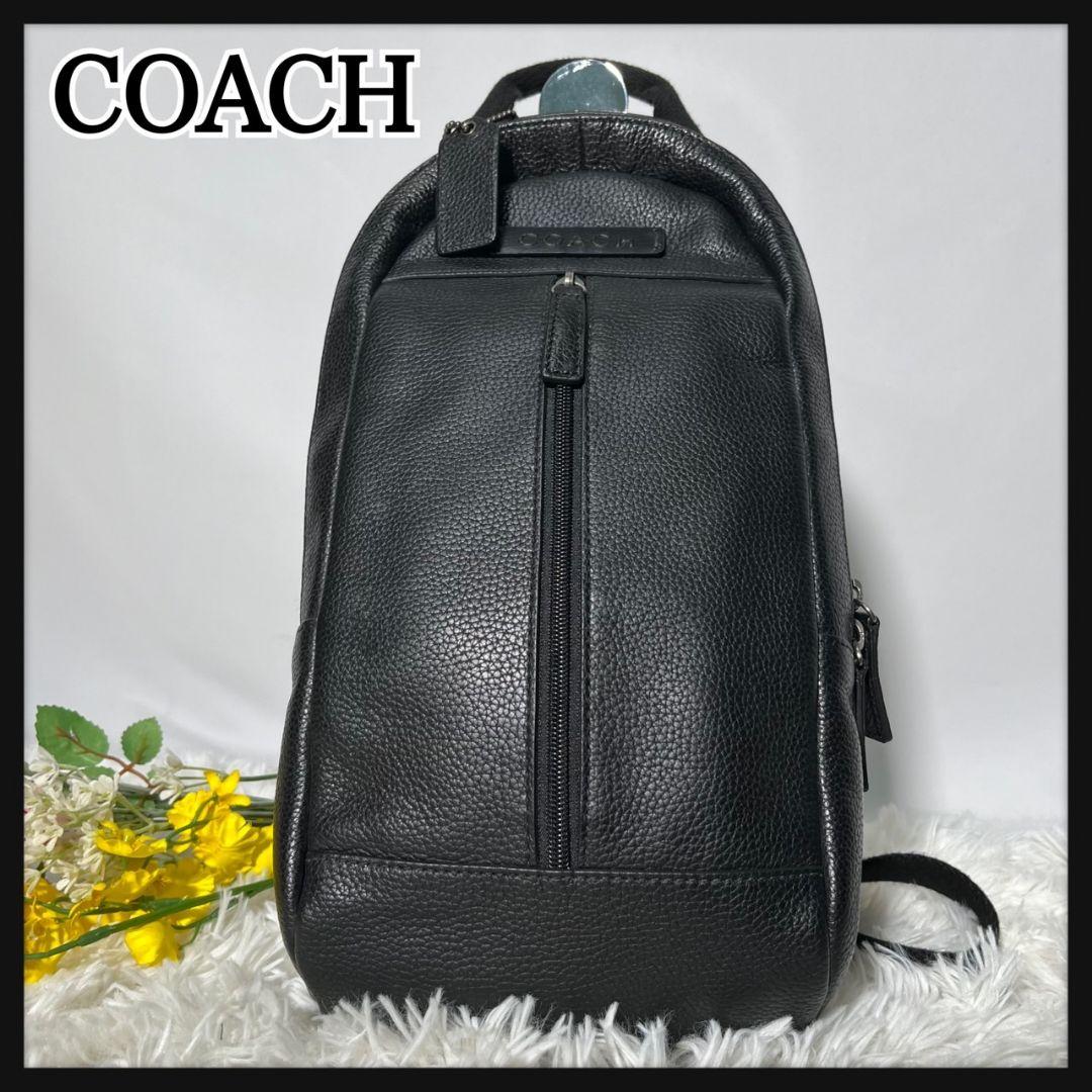 [美品]COACH ボディバッグ オールレザー 本革 シボ革 ブラック