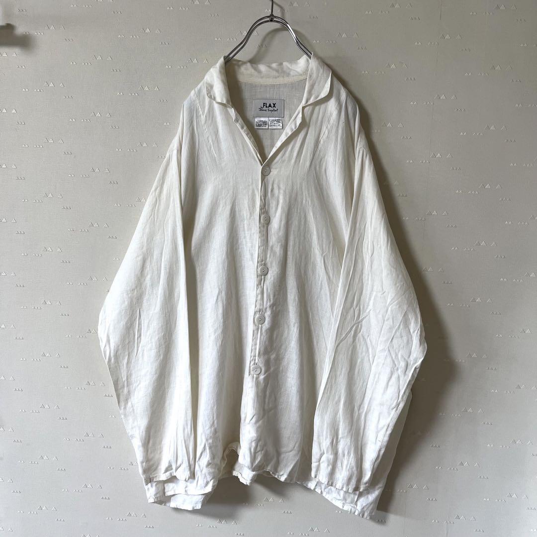 リトアニア製 古着 90s FLAX リネン オープンカラーシャツ