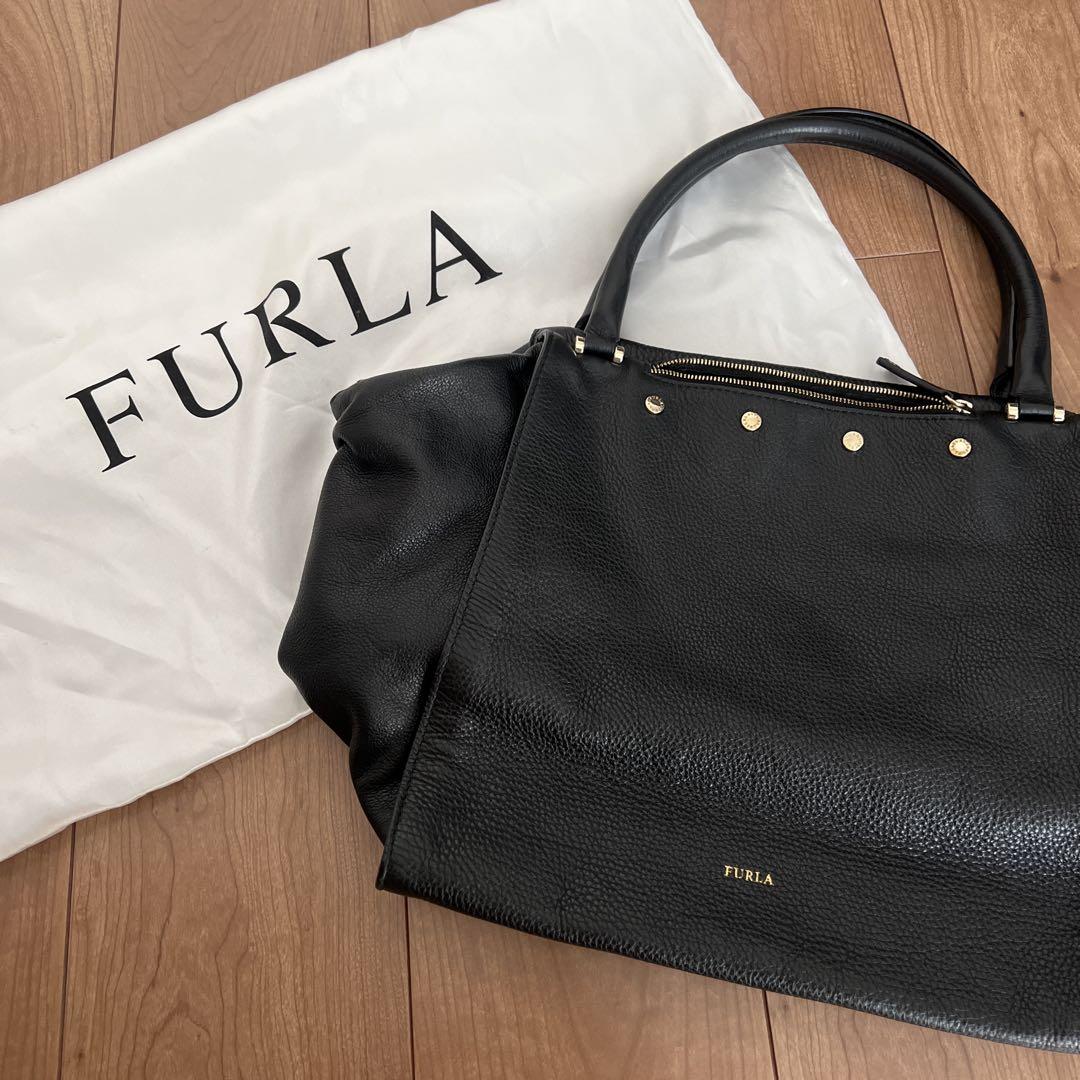 入荷now 買えない 美品】FURLA ブラックレザー ハンドバッグ - メルカリ バッグ