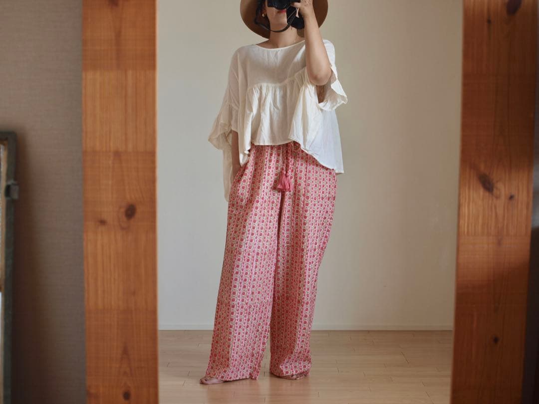 ブロックプリントワイドパンツ