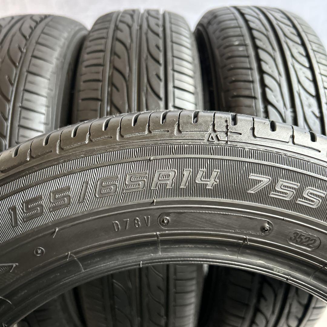 送料無料◆155/65R14/夏4本/残溝約6㎜/DUNLOP/2本片減り/軽用