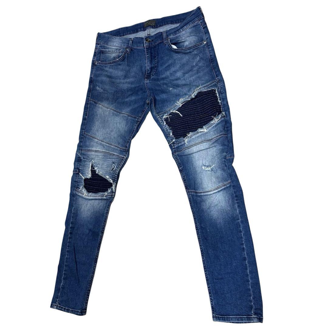 ZARA MAN/ザラ/ダメージ加工/バイカーストレッチ/デニム/USA34