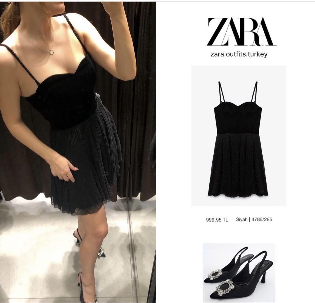 ZARA プリュムティ刺繍入りベルベットワンピース Lサイズ - メルカリ