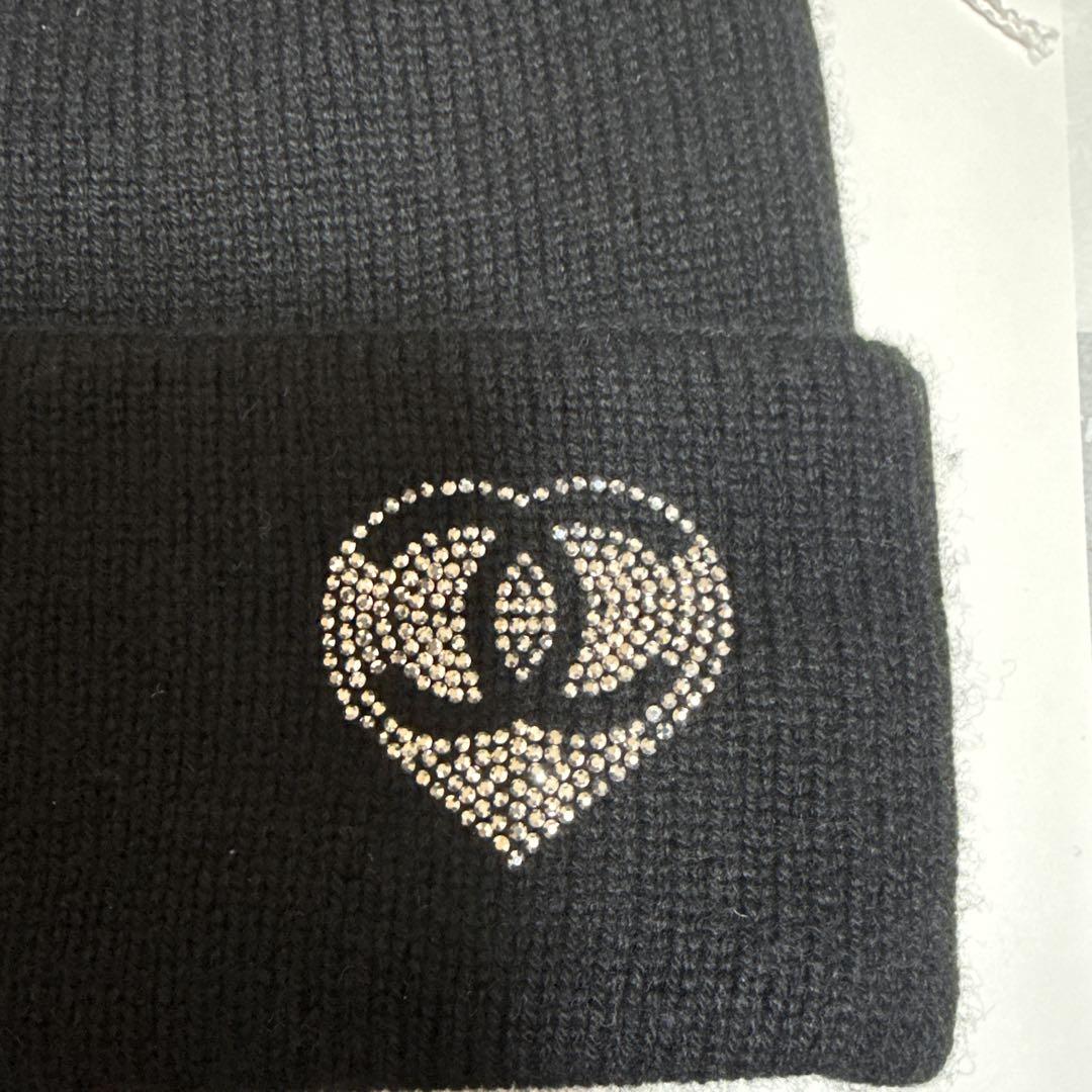 CHANEL シャネル ニットキャップ ブラック ハートココマーク CHANEL ニット帽 ビーニー ハート♡ココマーク ブラック