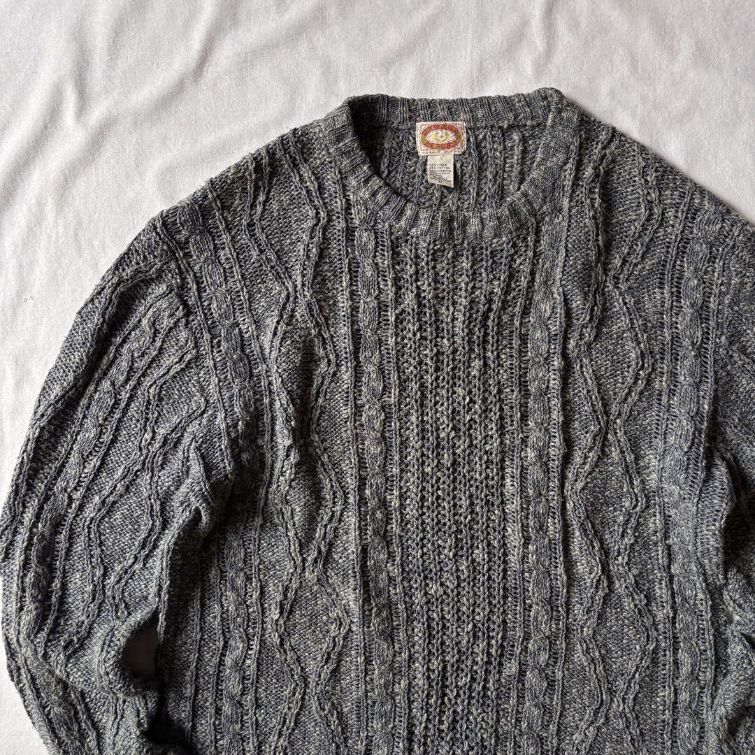 80s BANANA REPUBLIC リネン/コットン ケーブルニット グレー 80s BANANA REPUBLIC リネン/コットン ケーブルニット グレー メンズ