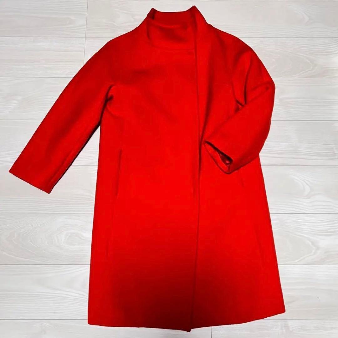 アルアバイル アウター コート 赤 オレンジ 朱色 スタンド ウールS allureville