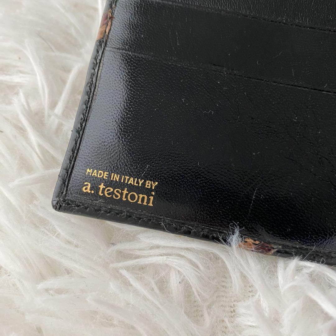 testoni アテストーニ　クロコダイル　折り財布　ブラック