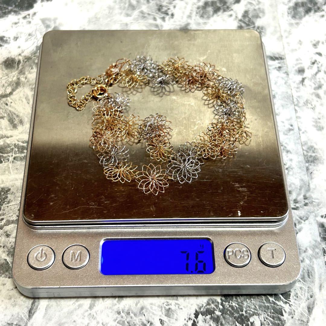 ネックレス　k18 k18pg k18wg スリーカラーデザイン　フラワー