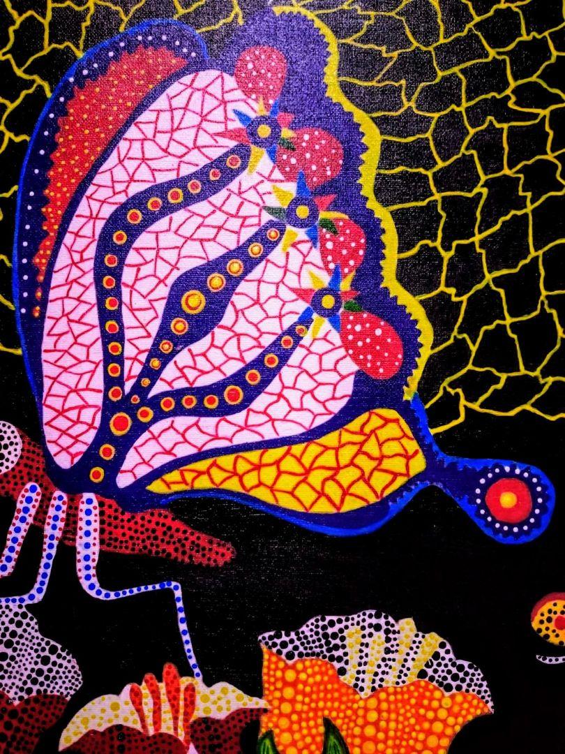【F10号】草間彌生【花園】肉筆保証/裏サイン有り/アクリル/油彩/絵画/額縁 F10号】草間彌生【花園】肉筆保証/裏サイン有り/アクリル/油彩