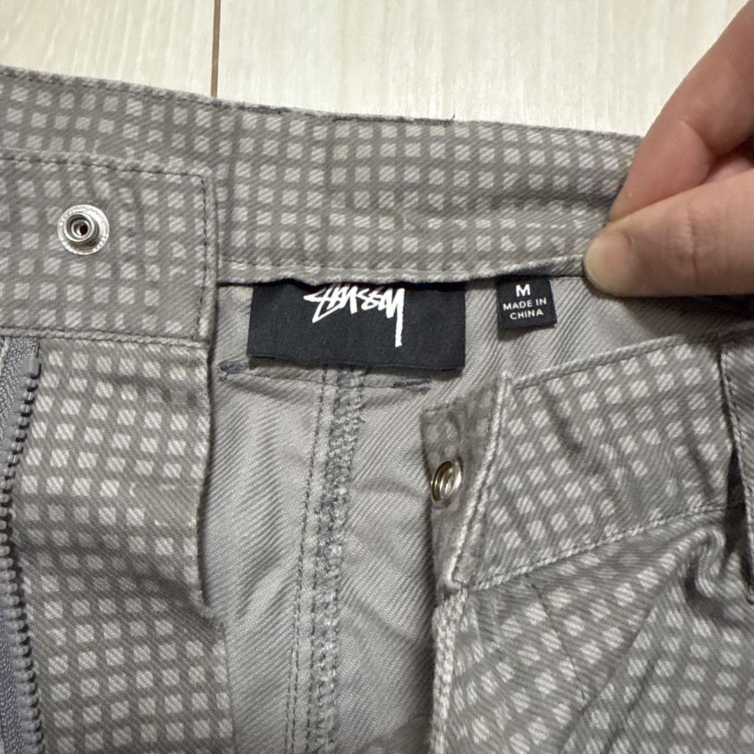 stussy グレー チェック柄 カーゴパンツ