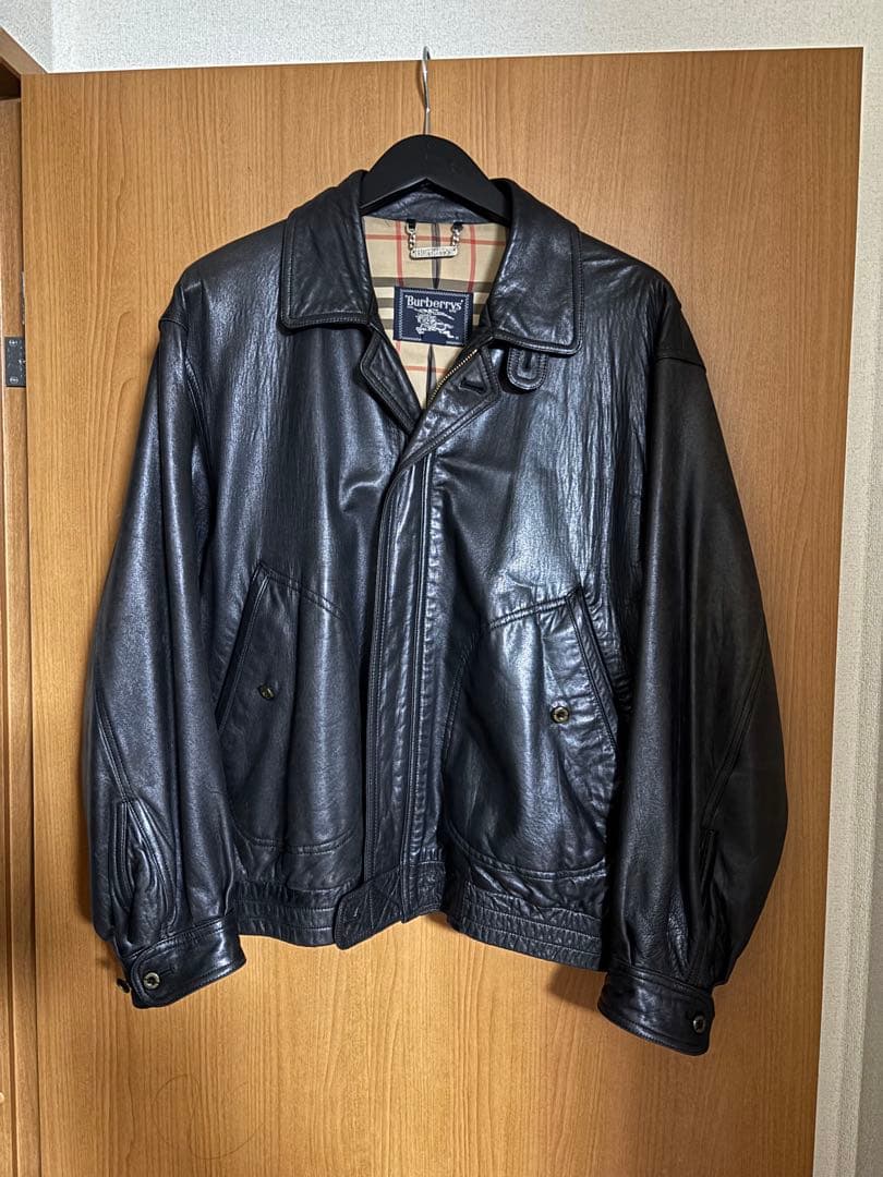 90s BURBERRY バーバリー レザー ブルゾン ジャケット M ブラックM・BURBERRY