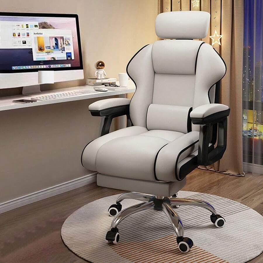 ホワイト オフィスチェア 社長椅子 デスクチェア 昇降機能付き パソコンチェア