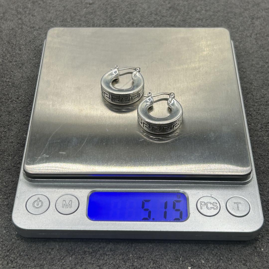 シルバー925 Silver 幾何学総柄フープピアス/軽研磨仕上げ/両耳