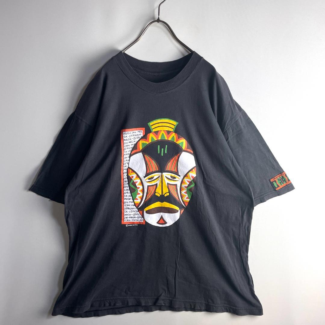 90s 00s Tee ケニア マサイ族 アフリカン アート マスク Tシャツ
