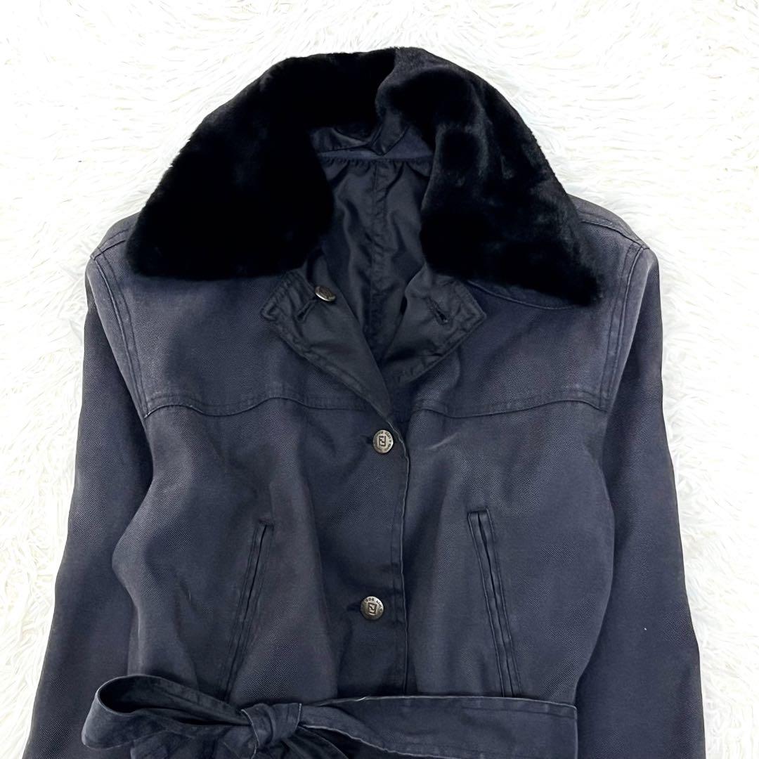 希少・正規品】フェンディ ロングコート デニム生地 ロゴ ベルト