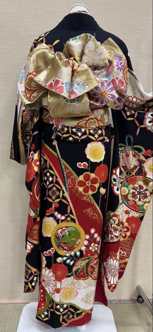 成人式振袖　黒　正絹　お買い得