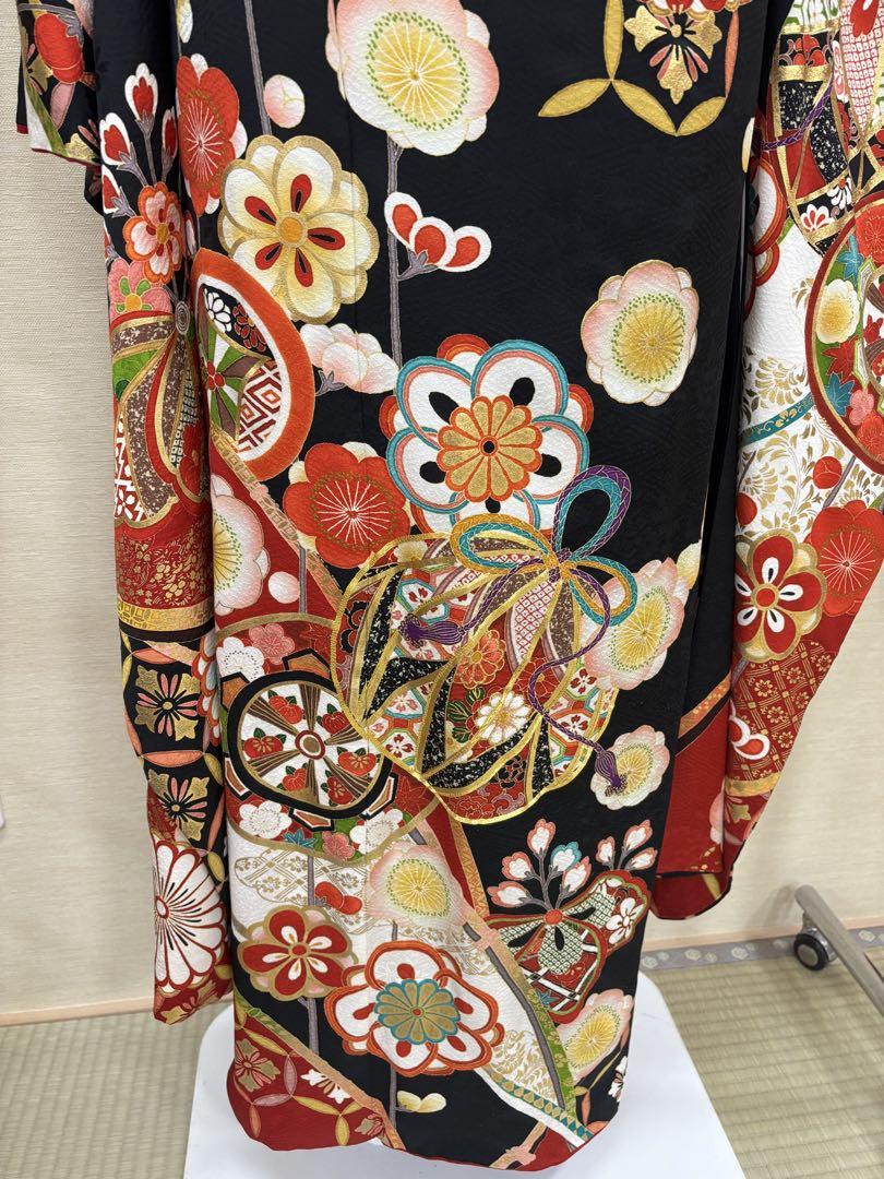 成人式振袖　黒　正絹　お買い得