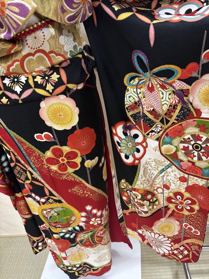 成人式振袖　黒　正絹　お買い得