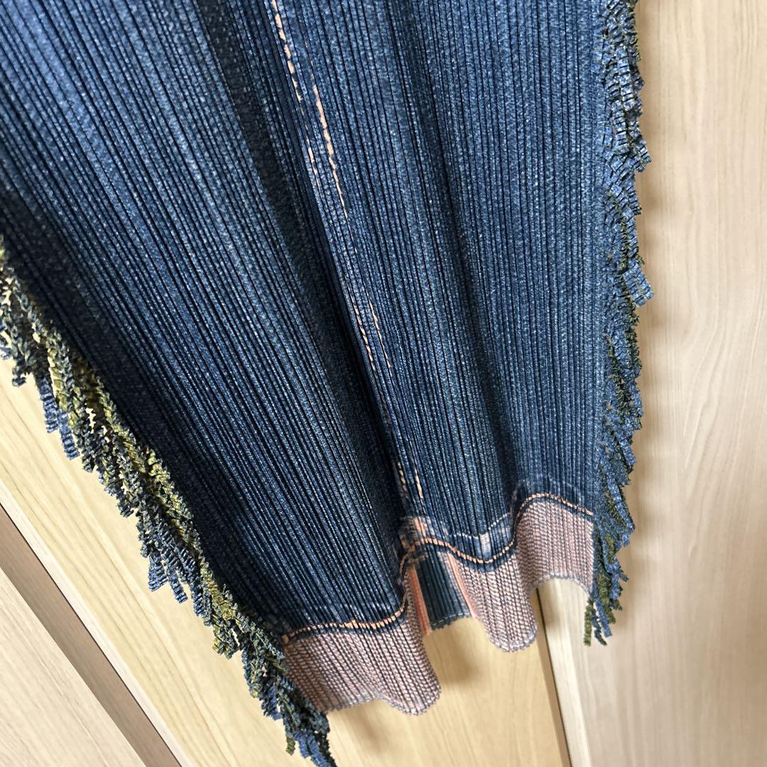 PLEATS PLEASEイッセイミヤケ　デニム転写　ロングワンピース プリーツプリーズ イッセイミヤケ デニム転写 ノースリーブ
