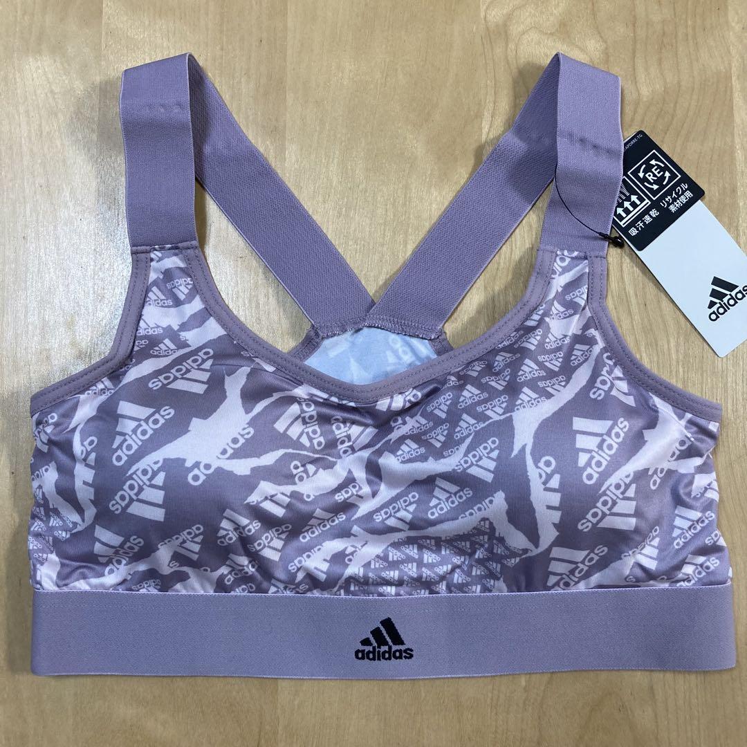 発掘 - 新登場ブランド M adidasスポーツブラ ／ 総柄パステルプリント ロゴ ハーフトップ ヨガ・ピラティス