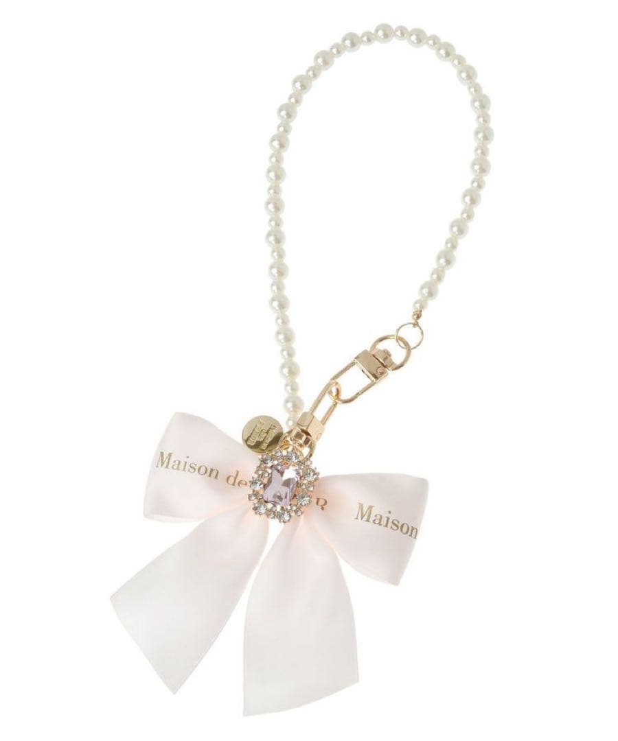 Maison de FLEUR ビジューリボンパールストラップ ライトピンク