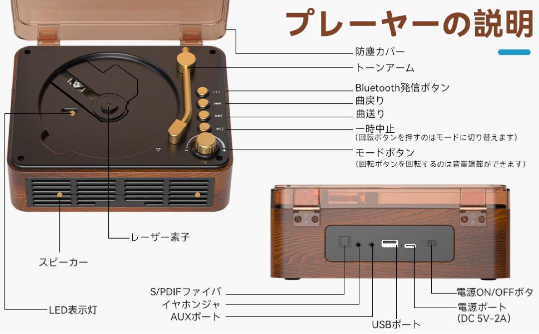 CDプレーヤー Bluetooth5.0 ステレオスピーカー レトロ 説明書付き CDプレーヤー Bluetooth5.0 ステレオ スピーカー レトロ