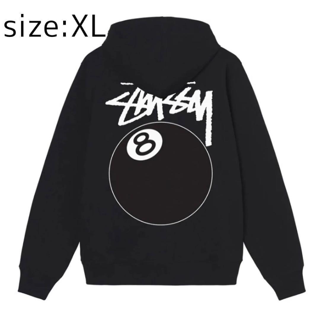 【新品】stussy ジップ フード パーカー 8ボール サイズXL ブラック