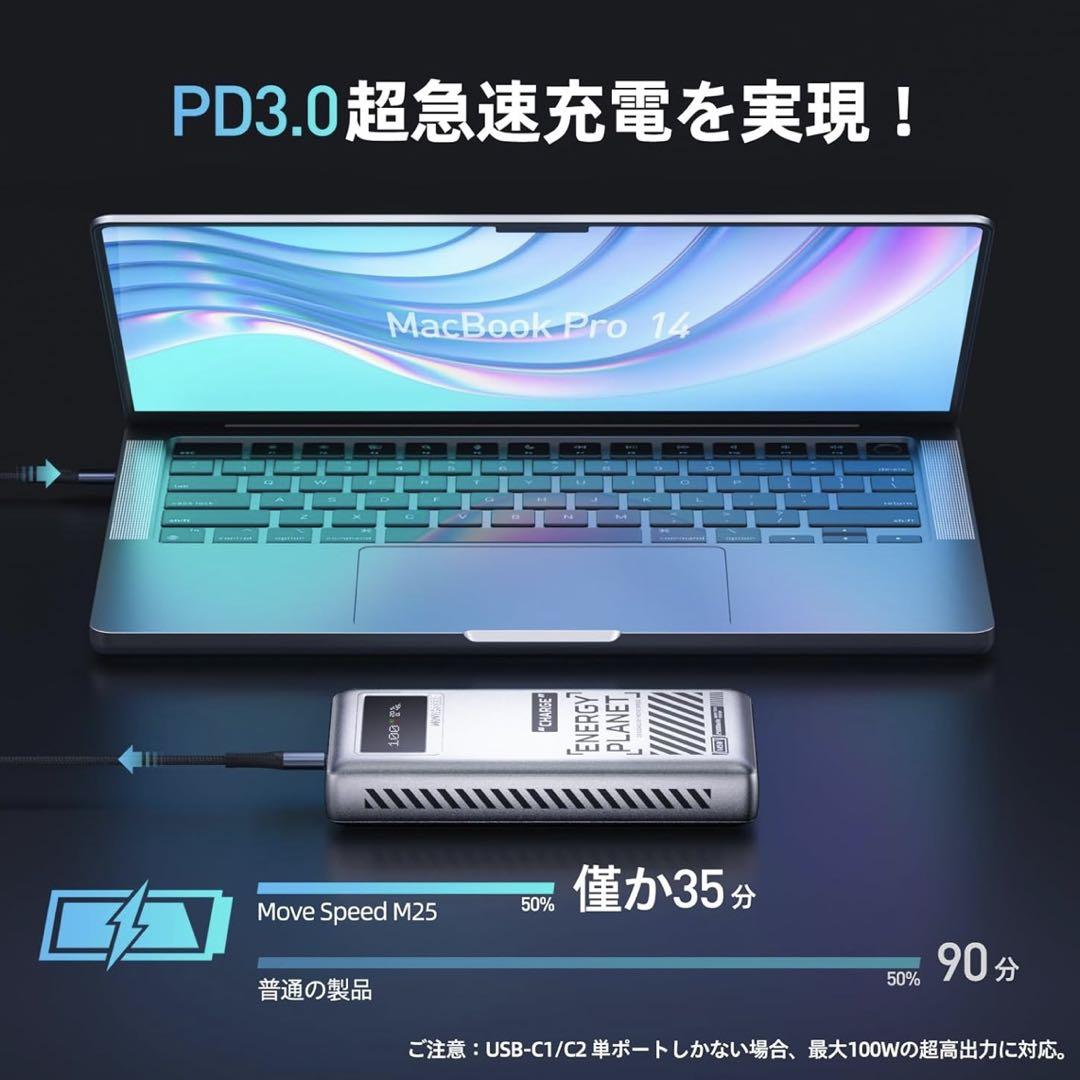 145W モバイルバッテリー 25000mAh 3口 単ポート100W出力