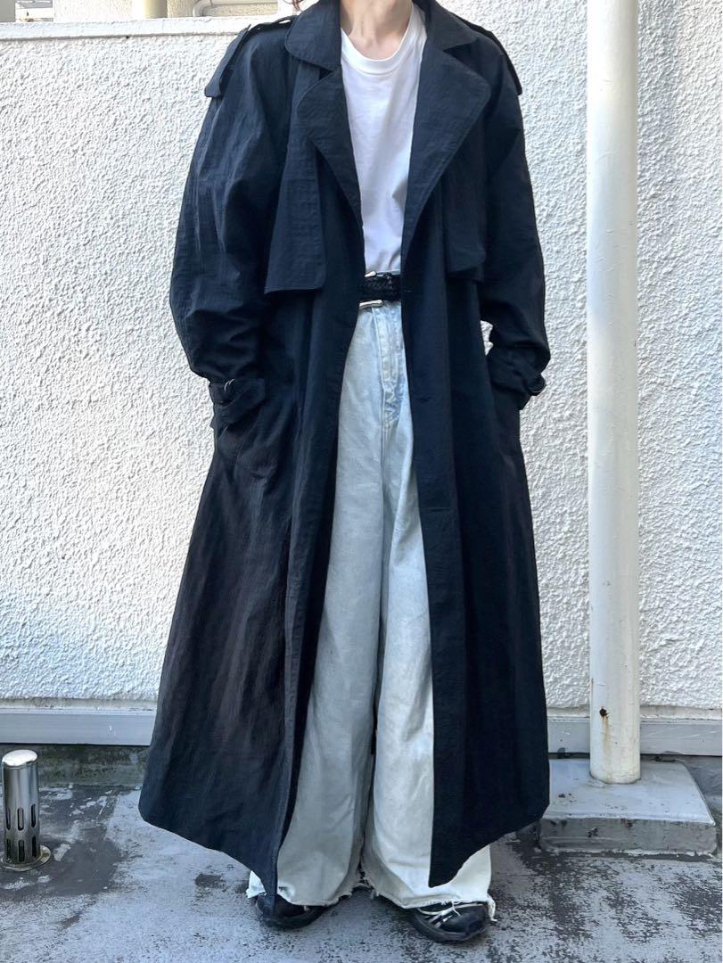黒 トレンチコート ダブルブレスト 大注目】 黒 トレンチコート ダブルブレスト ベルト付き