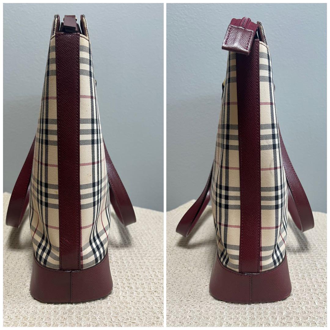 BURBERRY バーバリー トートバッグ ノバチェック レザー ボルドー