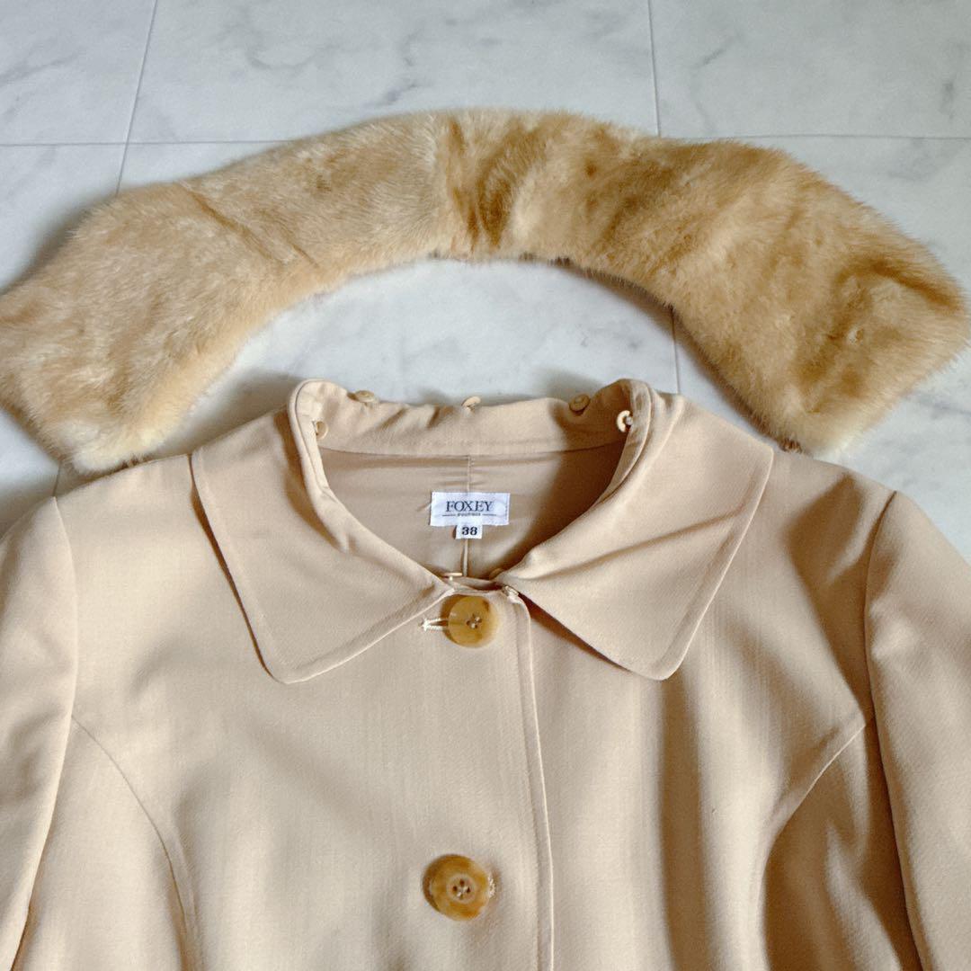 美品　FOXEY フォクシー　ミンク　ファー　ウール　ワンピース フォクシーfoxeyミンクファー襟bronze puff ワンピース38 - メルカリ