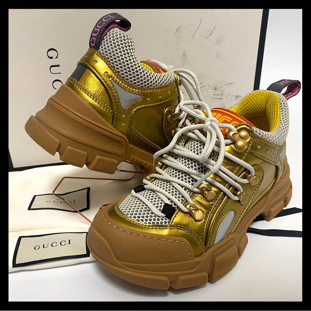 未使用級✨GUCCI フラッシュトレック レザー メッシュ ロゴ