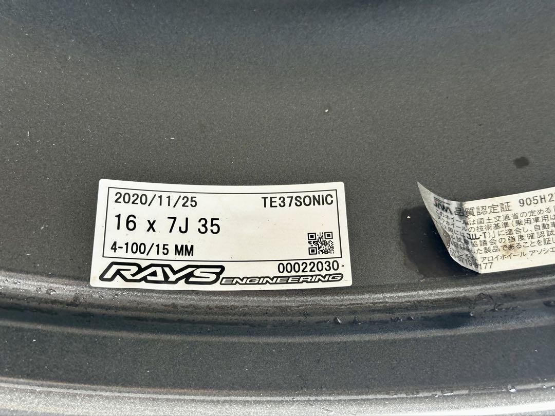 う*ほ様 16インチRAYS TE37 SONIC ガンメタブラックREGNOタ