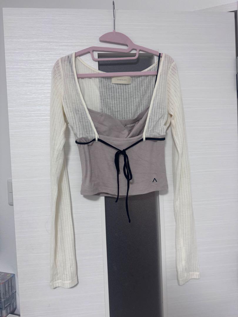 登場! andmary white tops ribbon Lona トップス