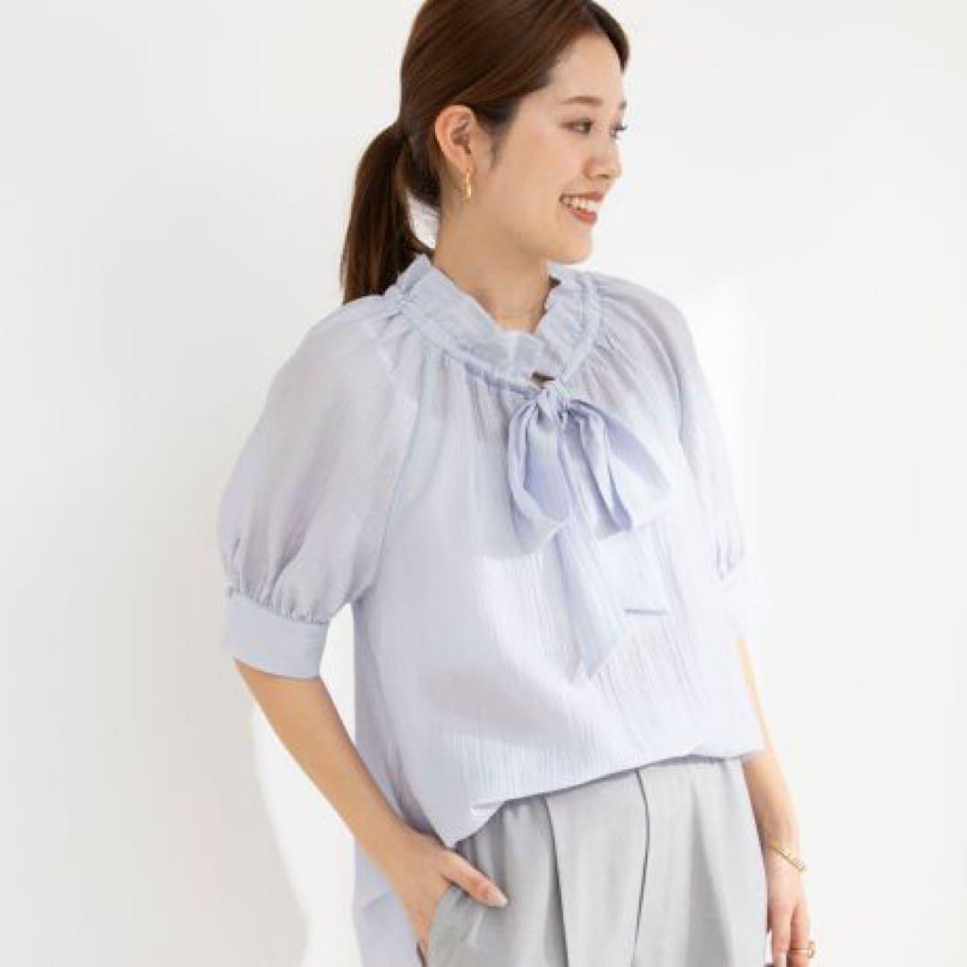 24SS 新品タグ付き【NOLLEY'S】シアーカールマイヤーボウタイブラウス
