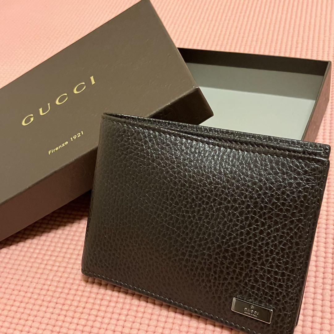 ★高機能！★グッチ GUCCI 本革 二つ折り財布 ダークブラウン 217041