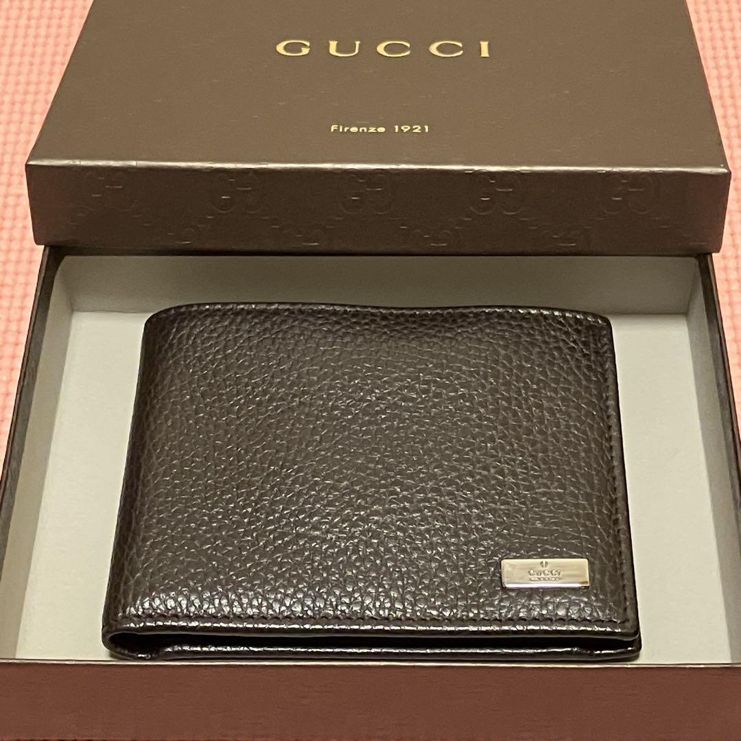 ★高機能！★グッチ GUCCI 本革 二つ折り財布 ダークブラウン 217041