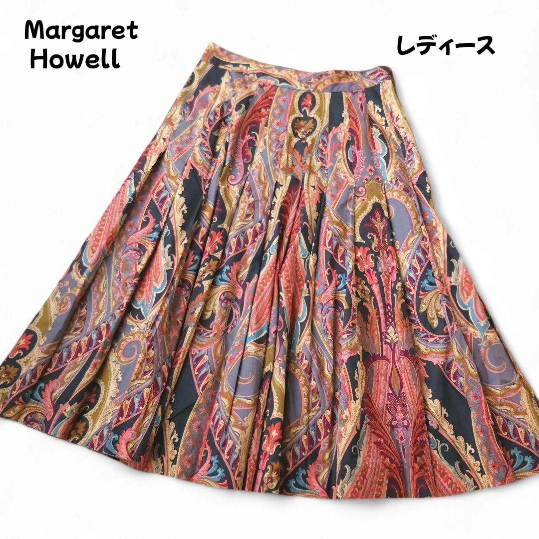 MARGARET HOWELL ペイズリー柄スカート サイズI マーガレットハウエル ペイズリー柄 プリーツフレアスカート M