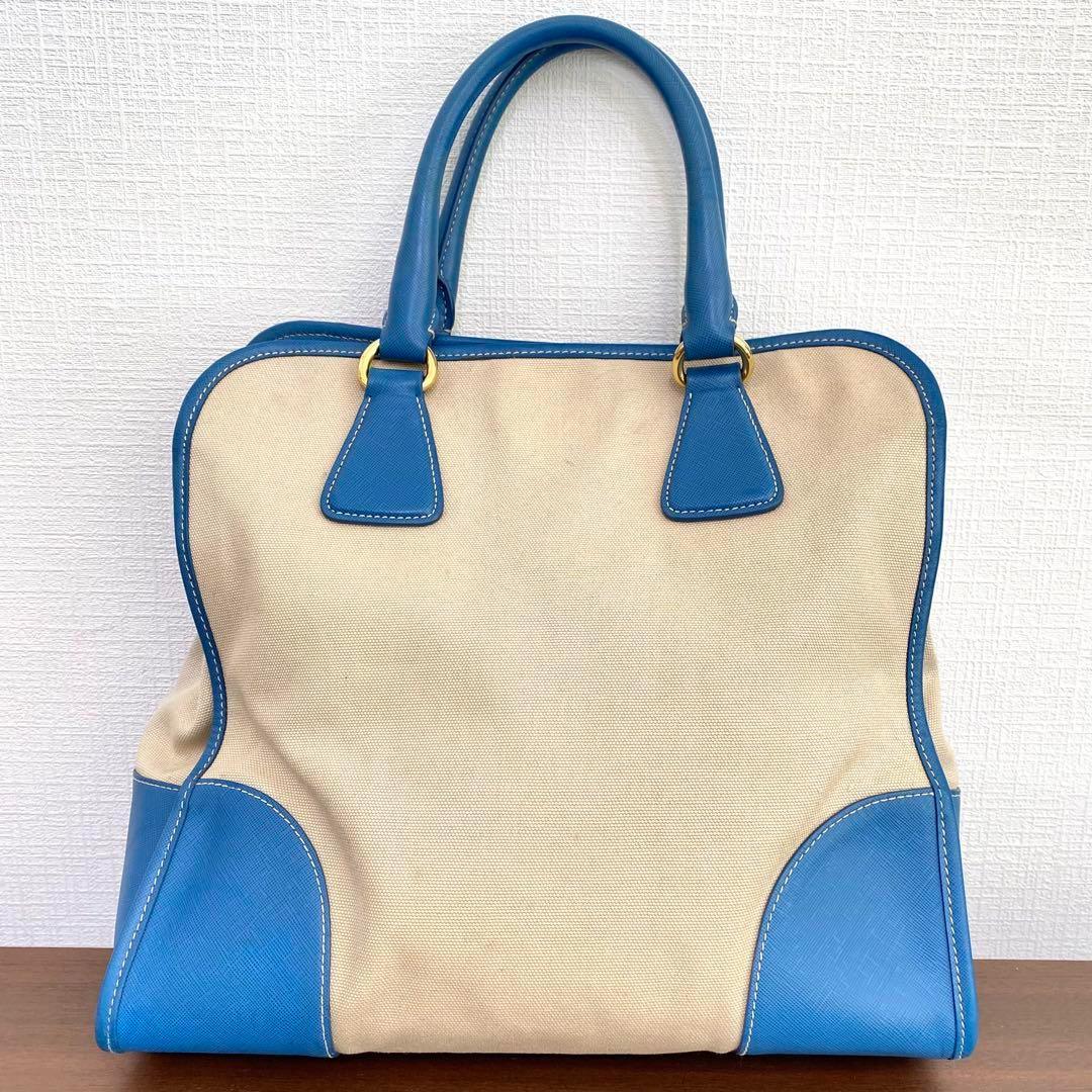 PRADA プラダ ハンドバッグ トートバッグ ブルー キャンバス レザー