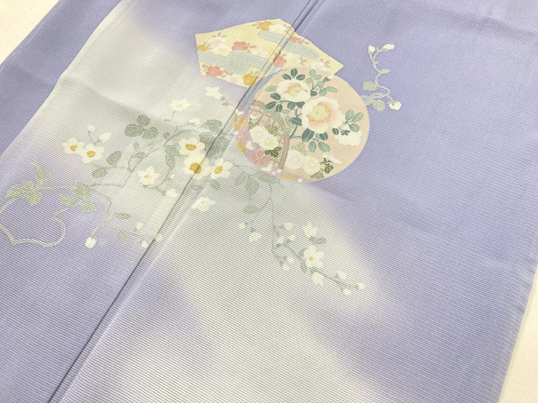 未使用【夏】手描き友禅 夏着物 絽 訪問着 花柄 正絹 青 紫 白 1343 未使用【夏】手描き友禅 夏着物 絽 訪問着 花柄 正絹 青 紫 白