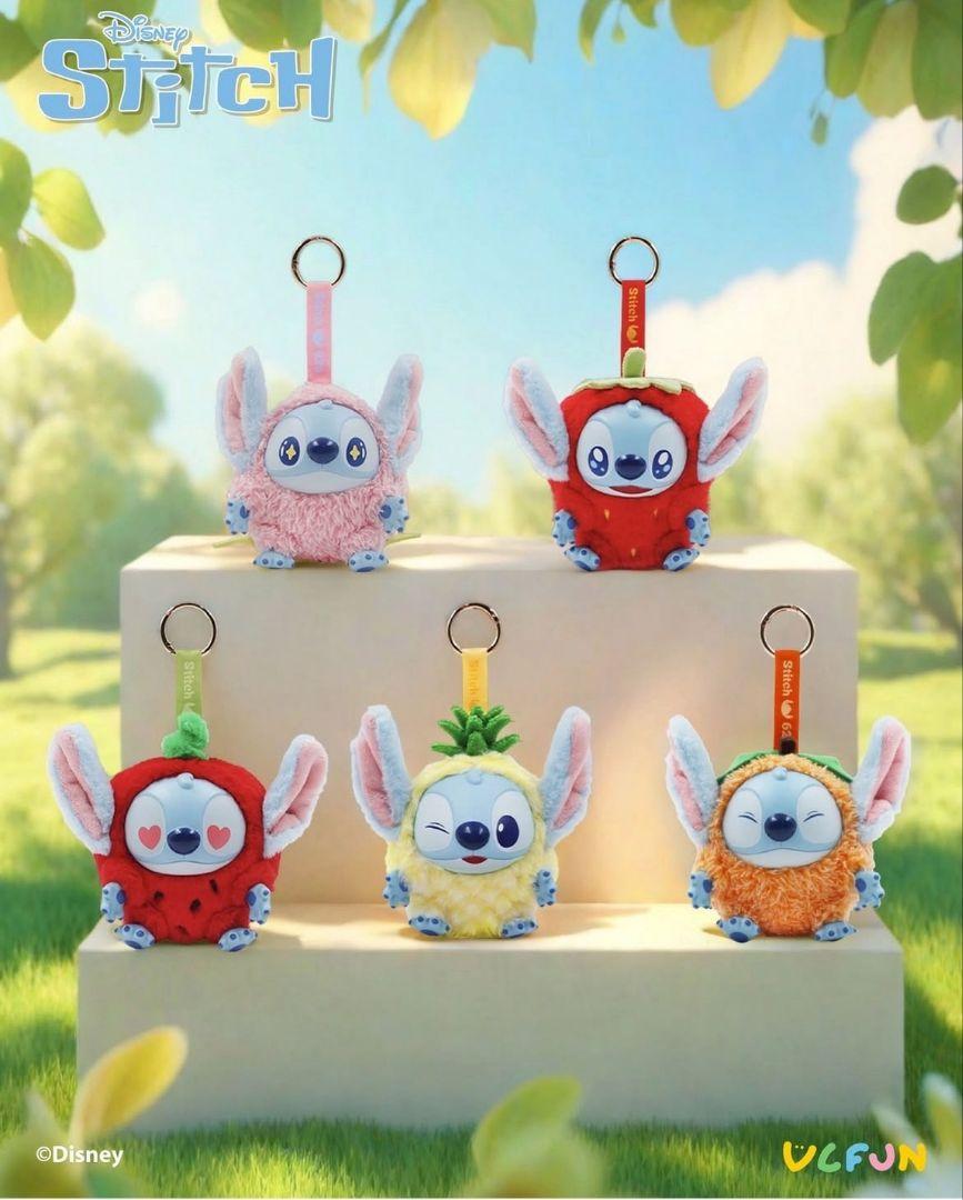 香港ディズニー限定 スティッチ キーチェーンFruit Frenzy スティッチ フルーツフレンジー ぬいぐるみキーチェーン 桃 香港